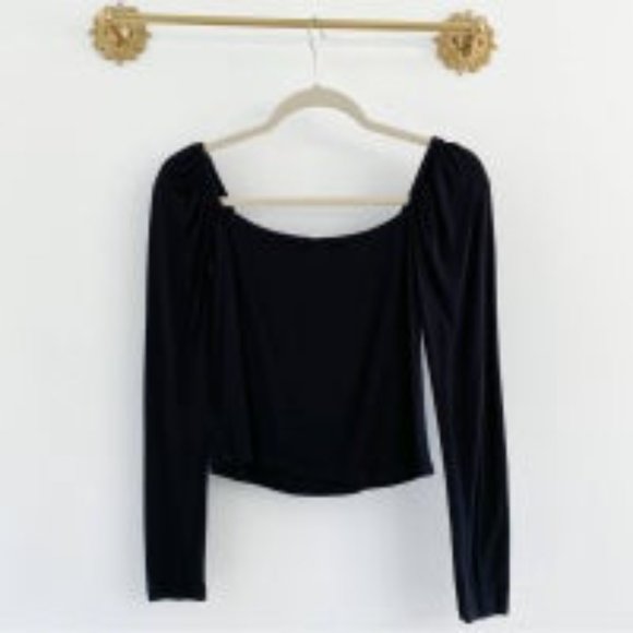 LNA Black Square Neck Jersey Long Sleeve Tee - Picture 4 of 5
